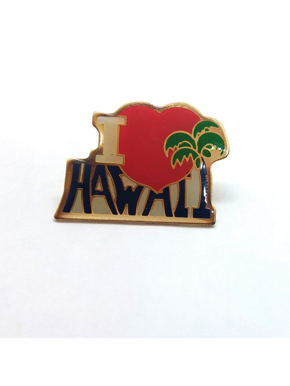 Vintage I Love Hawaii Heart Palm Tree Enamel Pin Travel Souvenir Lapel